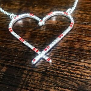 Avon Saq Silver Heart Necklace with Red Rhinestone